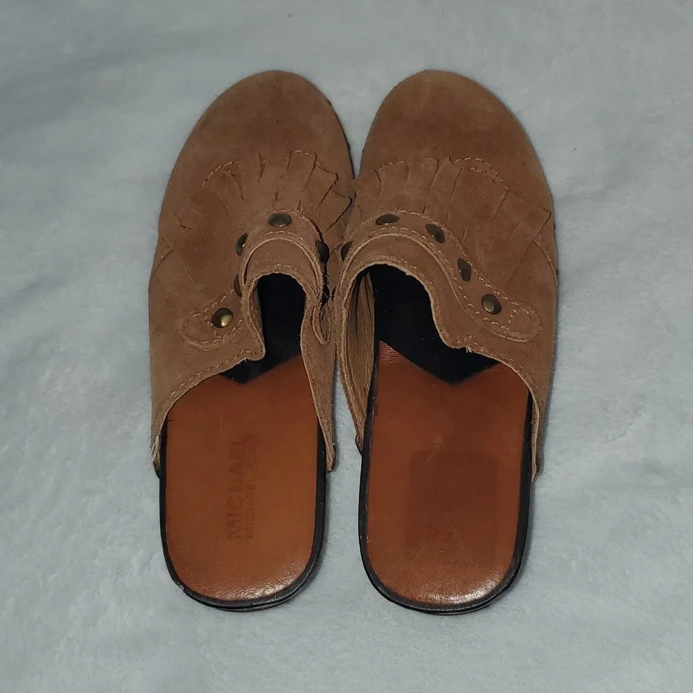 Michael Kors Rye Fringed Suede Studded Platform Clogs Size 8 - Picture 3 of 12